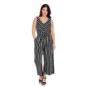 Christopher & Banks Miter Stripe Black & White Missy Jumpsuit sizeXL